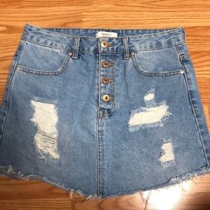 Distressed jean skirt